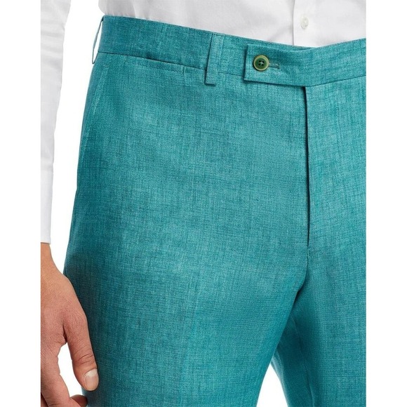 Robert Graham Men Blue Delave Flat-Front Linen Suit Trousers Dress Pants Sz 34R - Picture 4 of 10